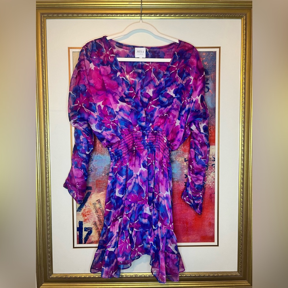 MISA Chiara Mini Dress Watercolor Blues Color Size Small - Picture 3 of 7